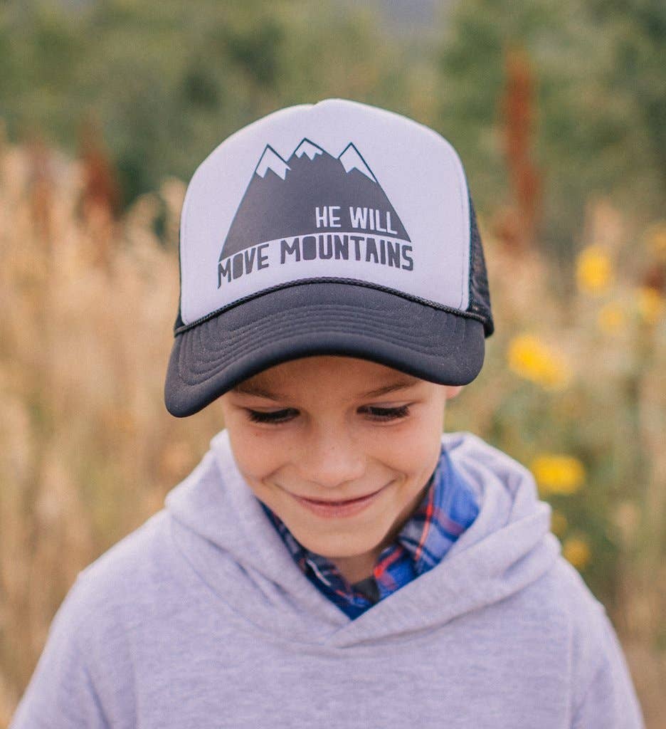 Kid He Will Move Mountains Trucker Hat: White/Black