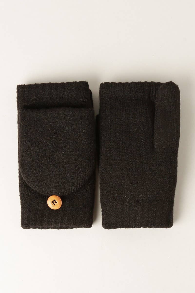 Solid Knit Convertible Fingerless Gloves