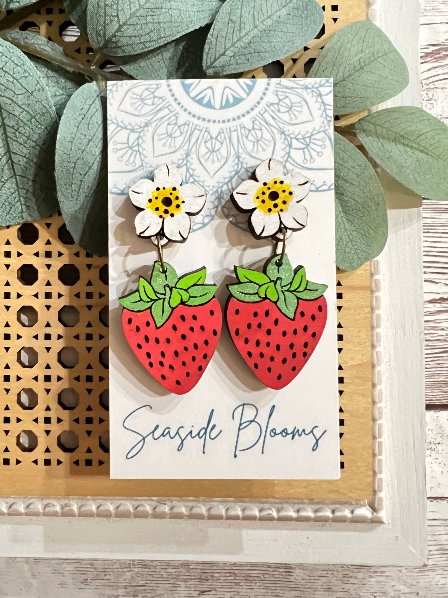 Wood Strawberry Earrings