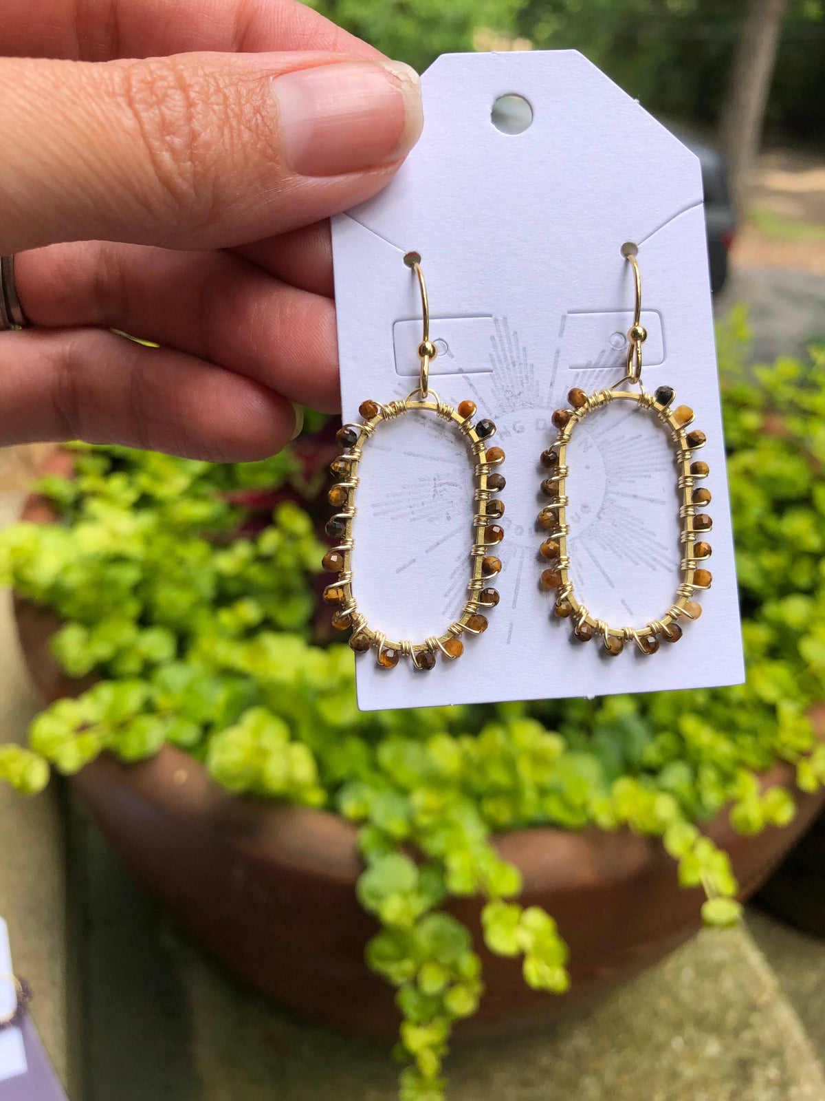 Tiger's eye beaded hoops