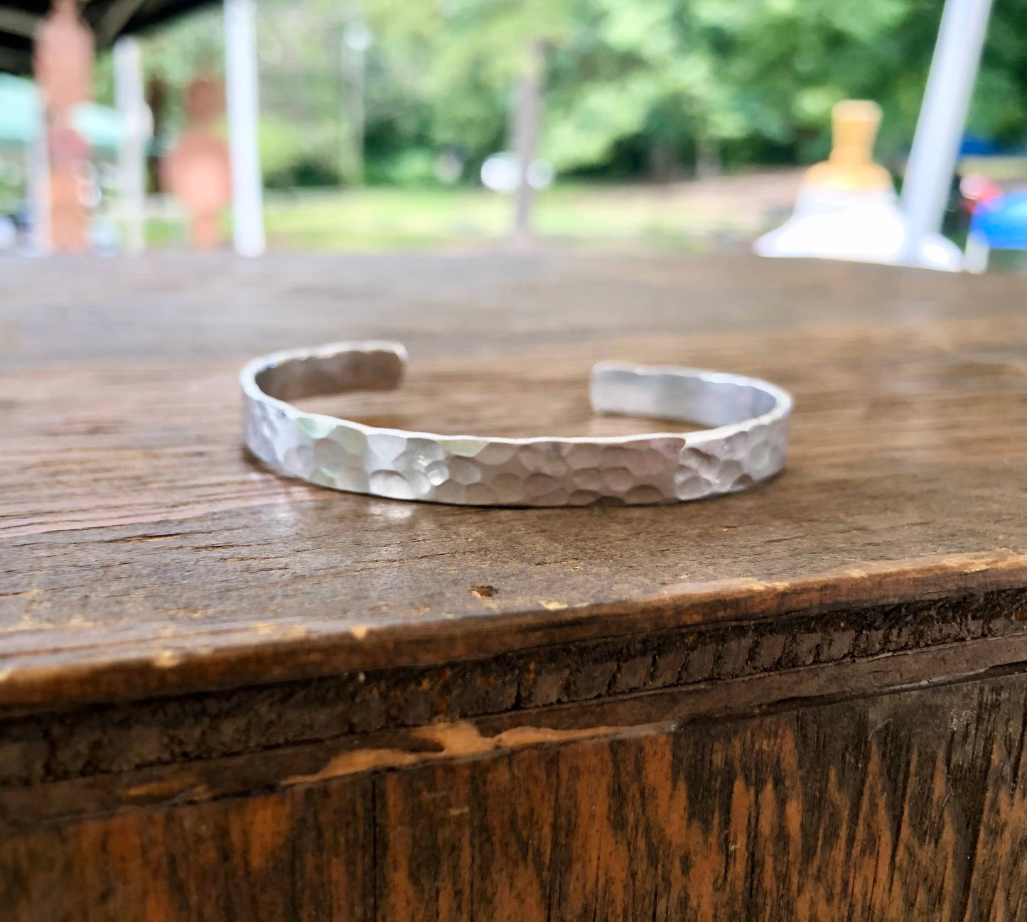 Skinny Silver Hammered Cuff