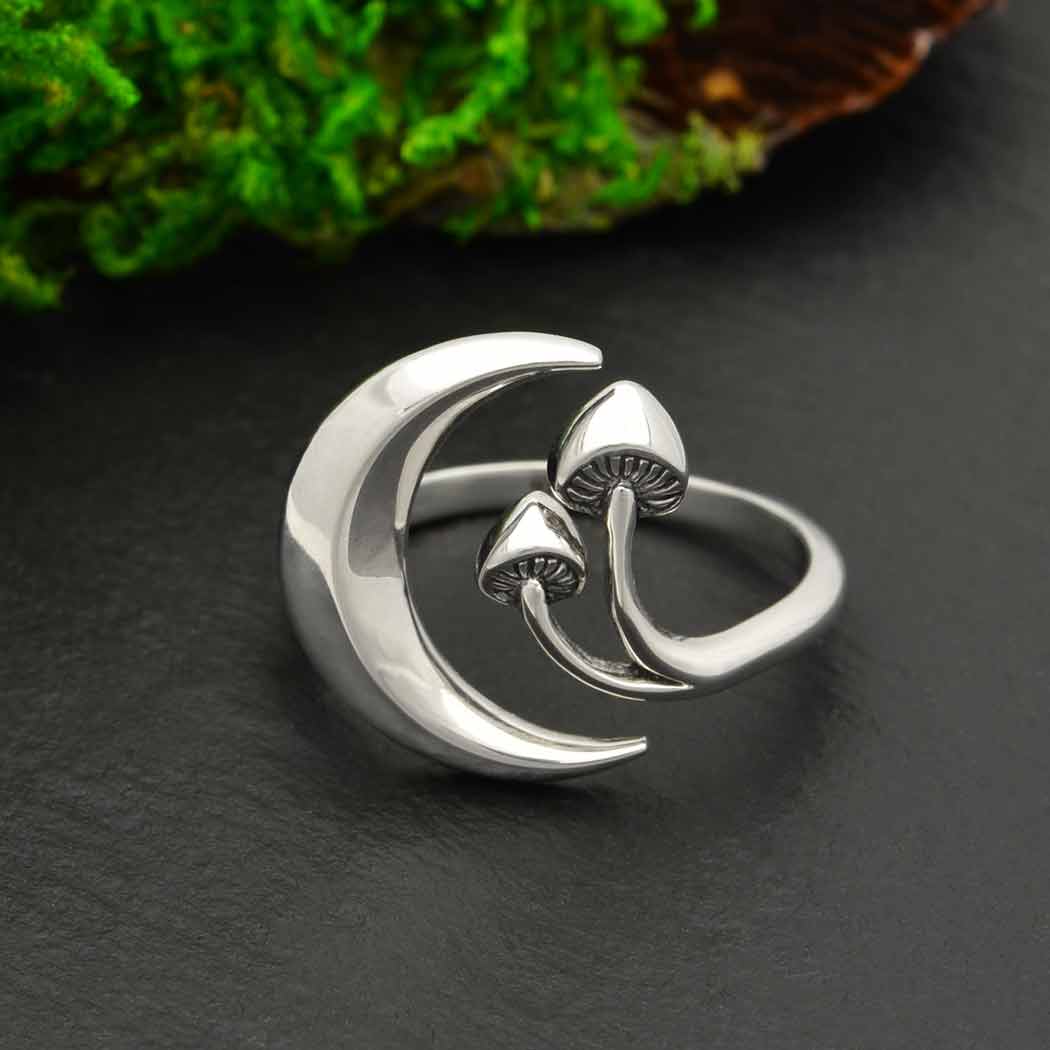 Moon and Mushroom Adjustable Ring