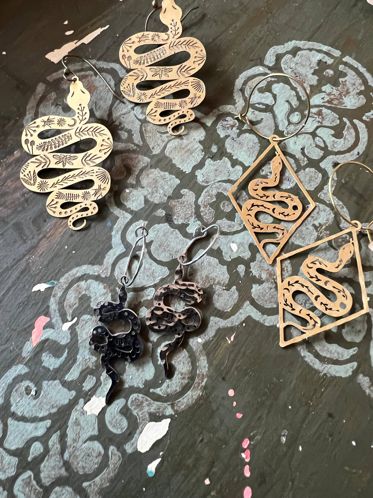 Brass snake earrings