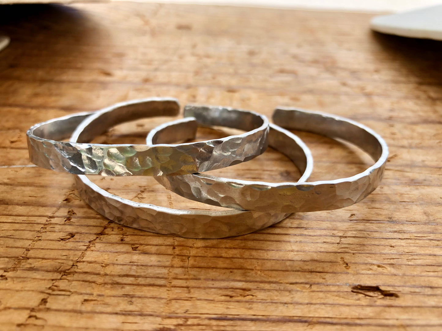 Skinny Silver Hammered Cuff