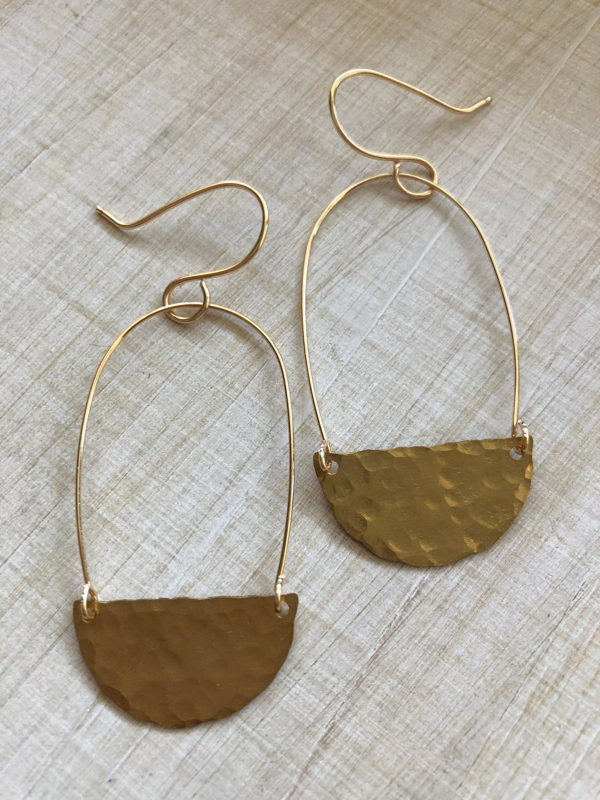Hammered brass half circles and hoop earrings