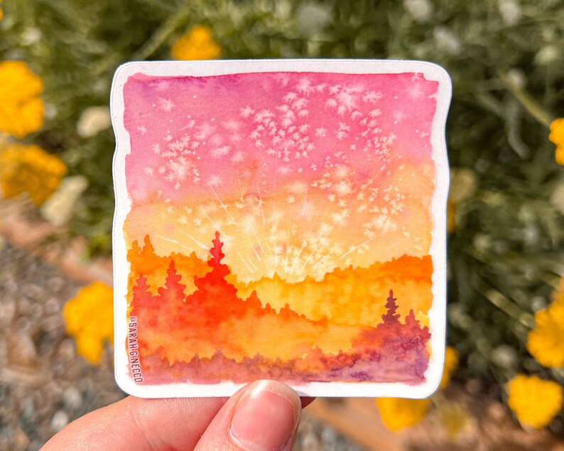 Forest at Sunset Watercolor Sticker