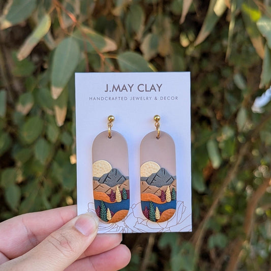 Autumn Mountain Landscape Earrings - Oval