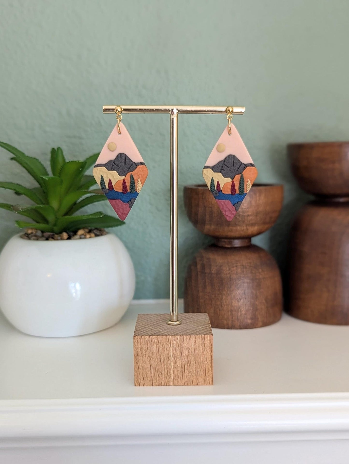 Autumn Mountain Landscape Earrings - Diamond