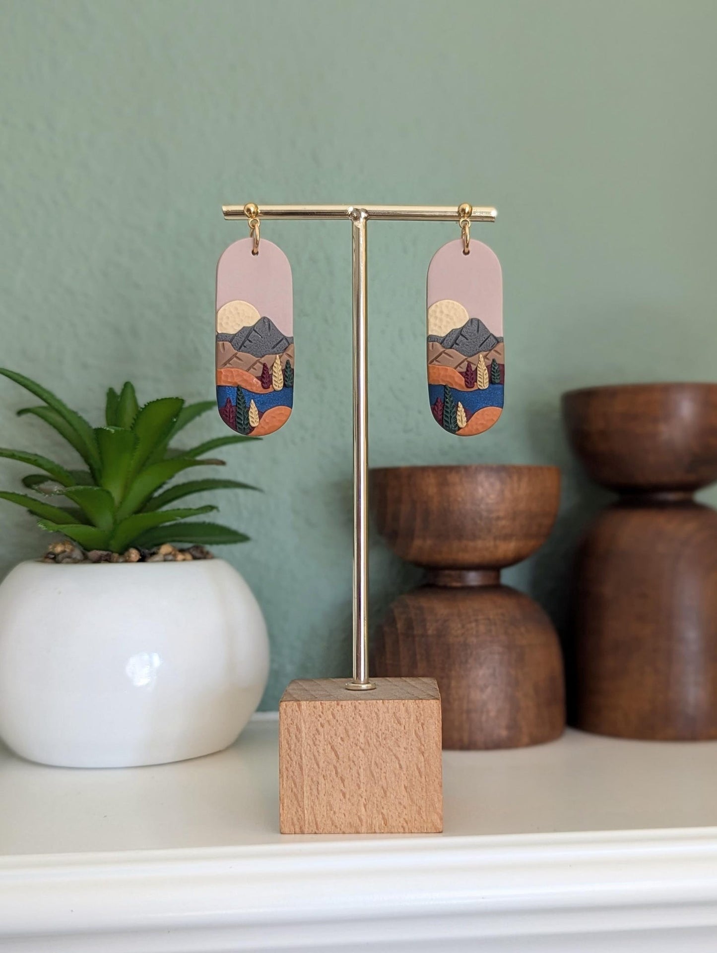 Autumn Mountain Landscape Earrings - Oval