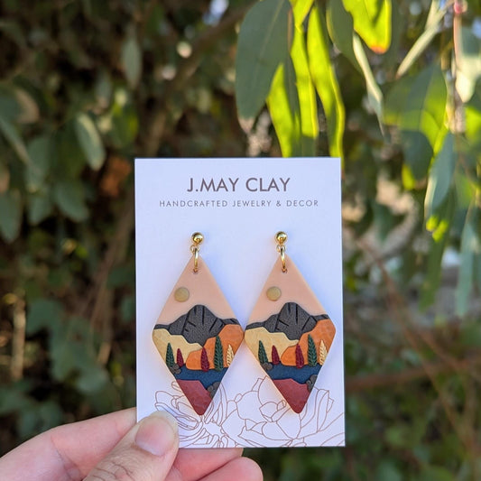 Autumn Mountain Landscape Earrings - Diamond