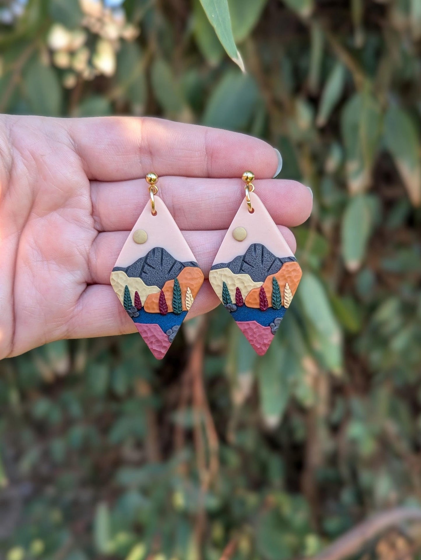 Autumn Mountain Landscape Earrings - Diamond