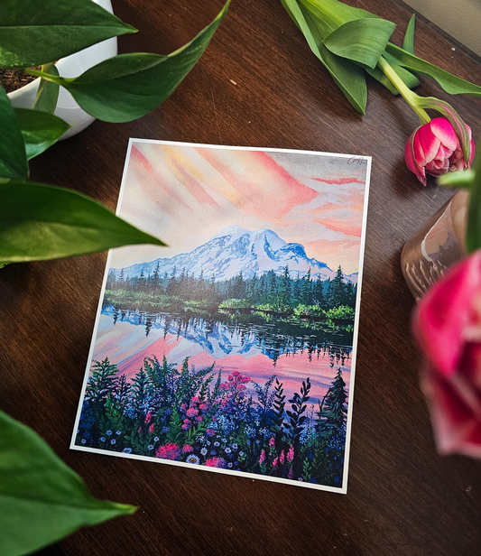 Morning Glory Mount Rainier Art Print 8x10