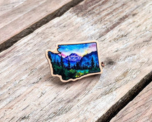 WA Mountains Wood Pin