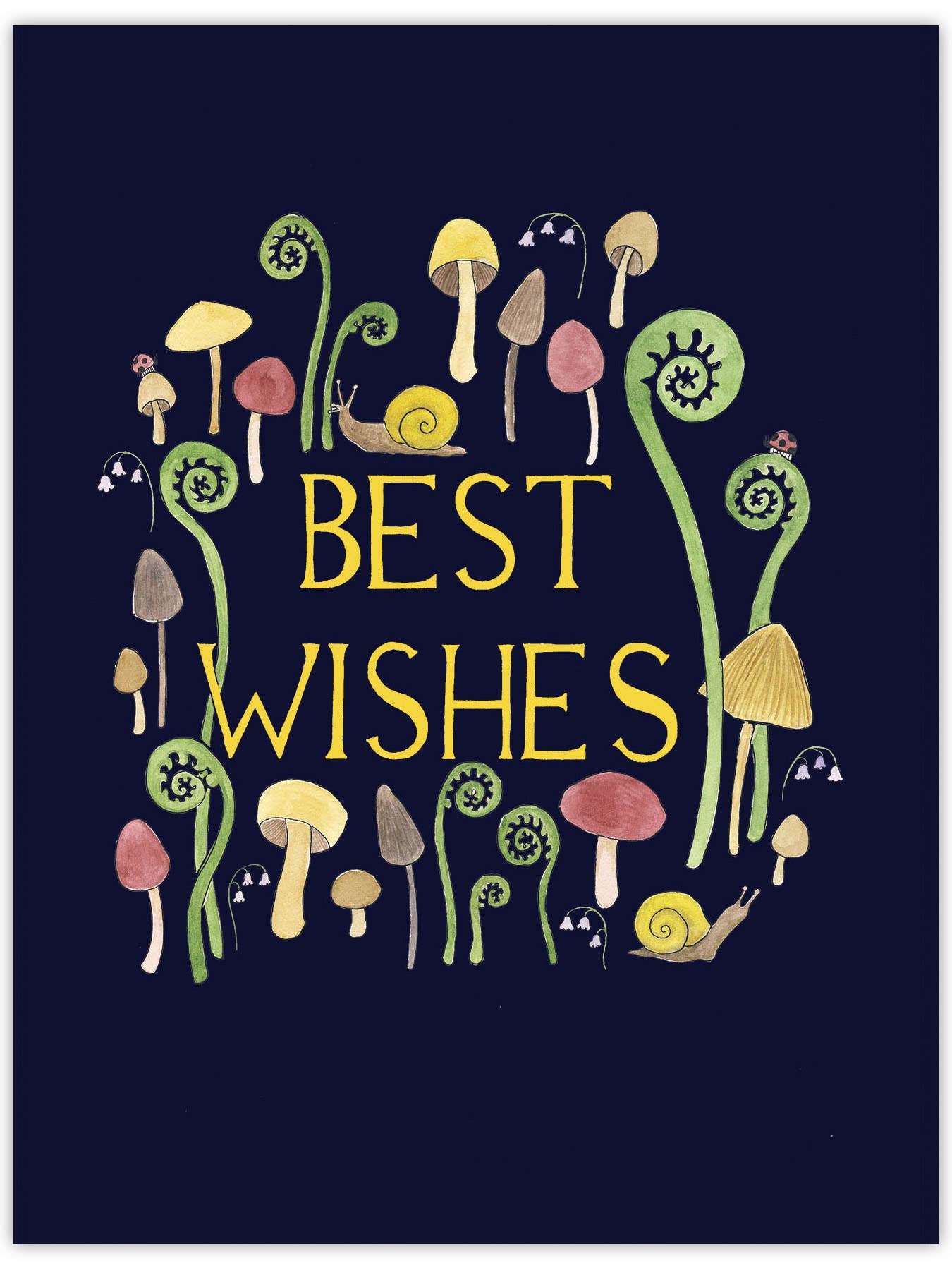 Mushrooms Best Wishes Card - Watercolor Birthday Card