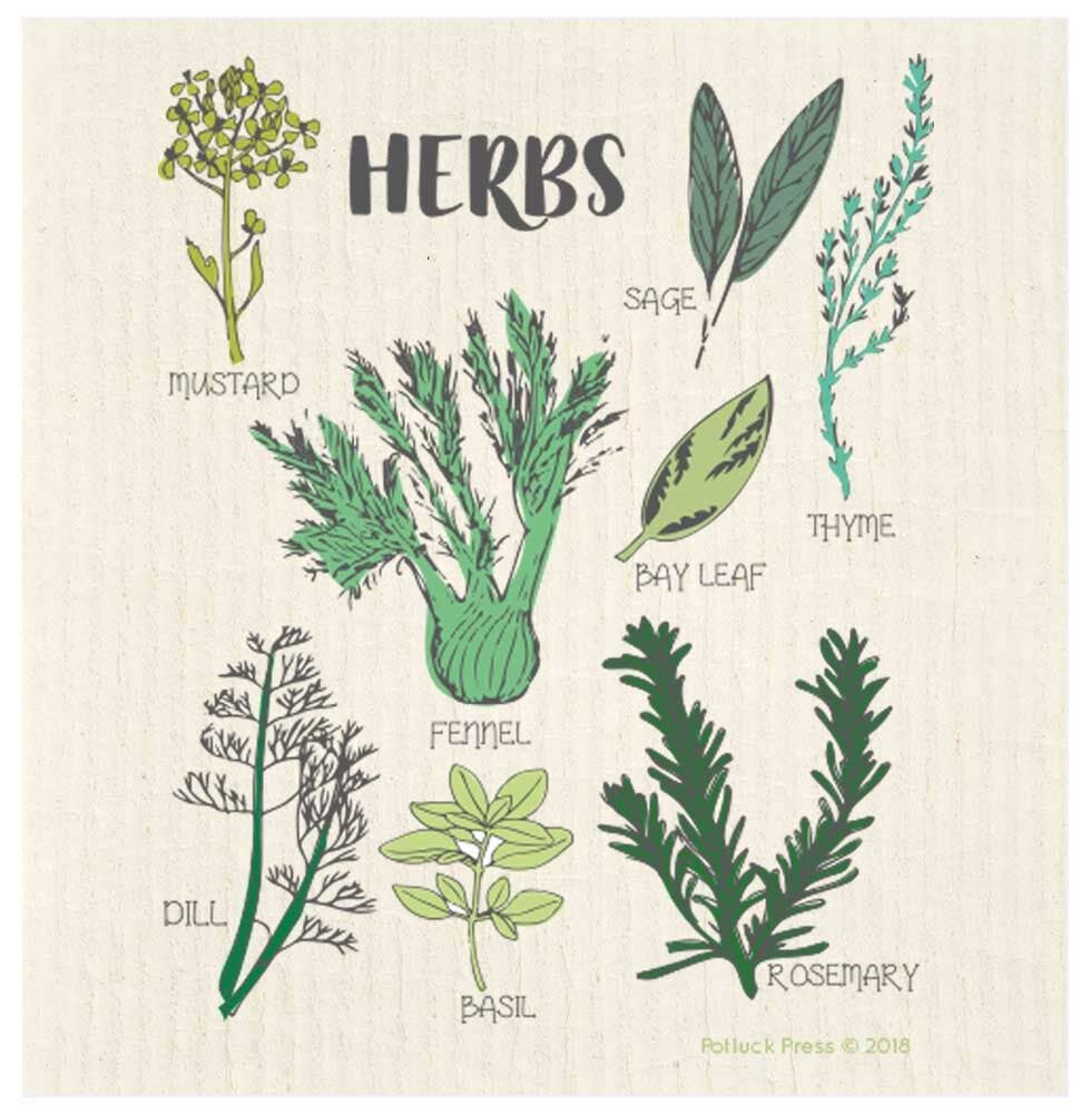Herbs Line Art Swedish Dishcloth