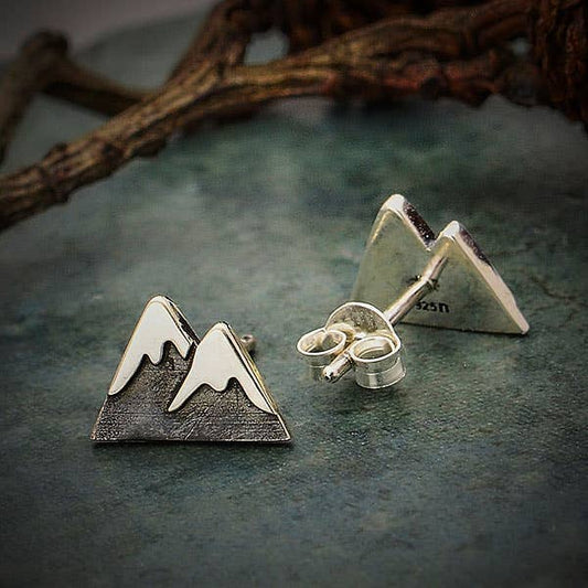 Snow Cap Mountain Post Earrings - Silver or Bronze