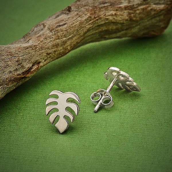 Monstera Stud Earrings - Silver or Bronze