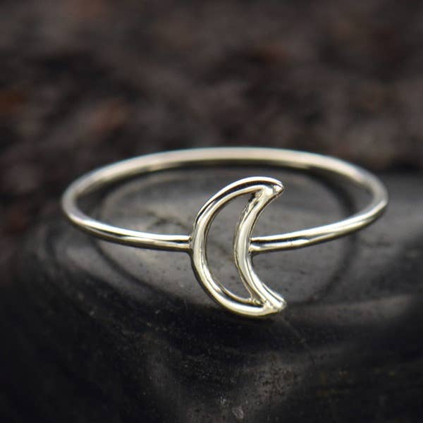 Sterling Silver Open Crescent Moon Ring