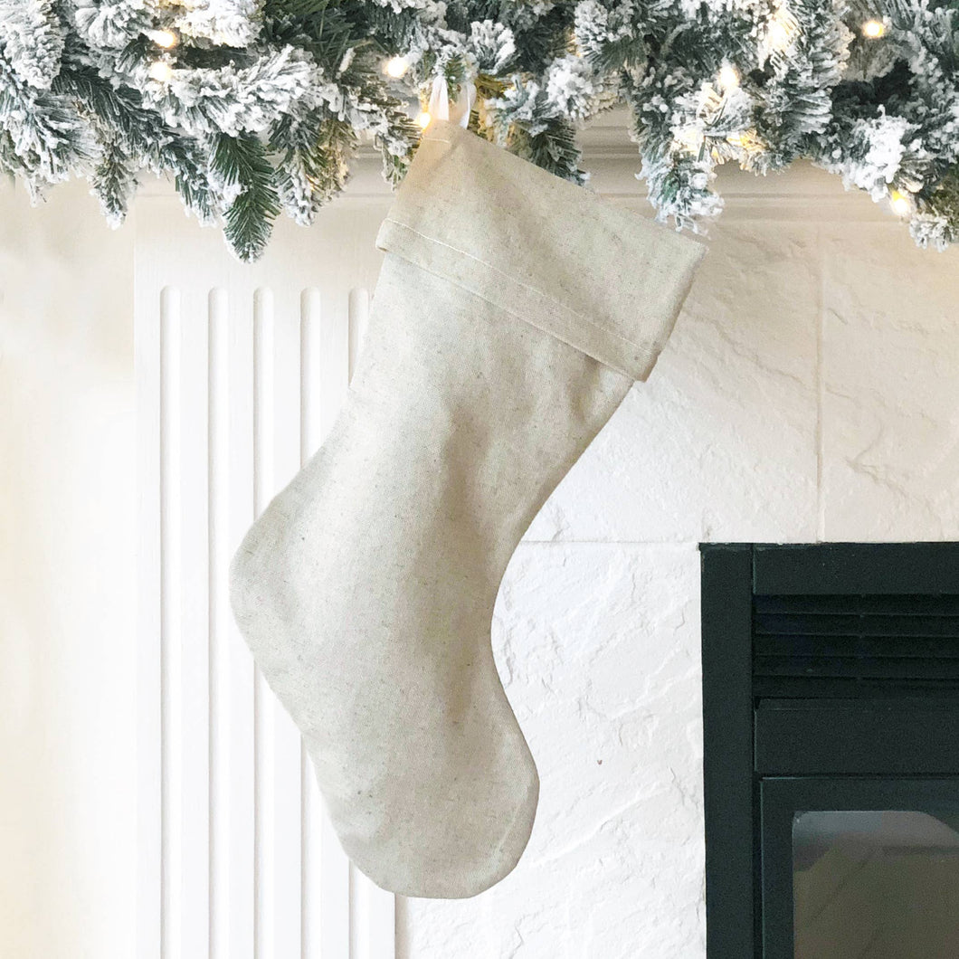 Natural Linen Christmas Stocking