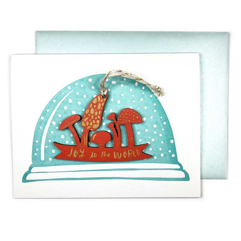 Joy to the World Mushroom Ornament w/ Snowglobe Card
