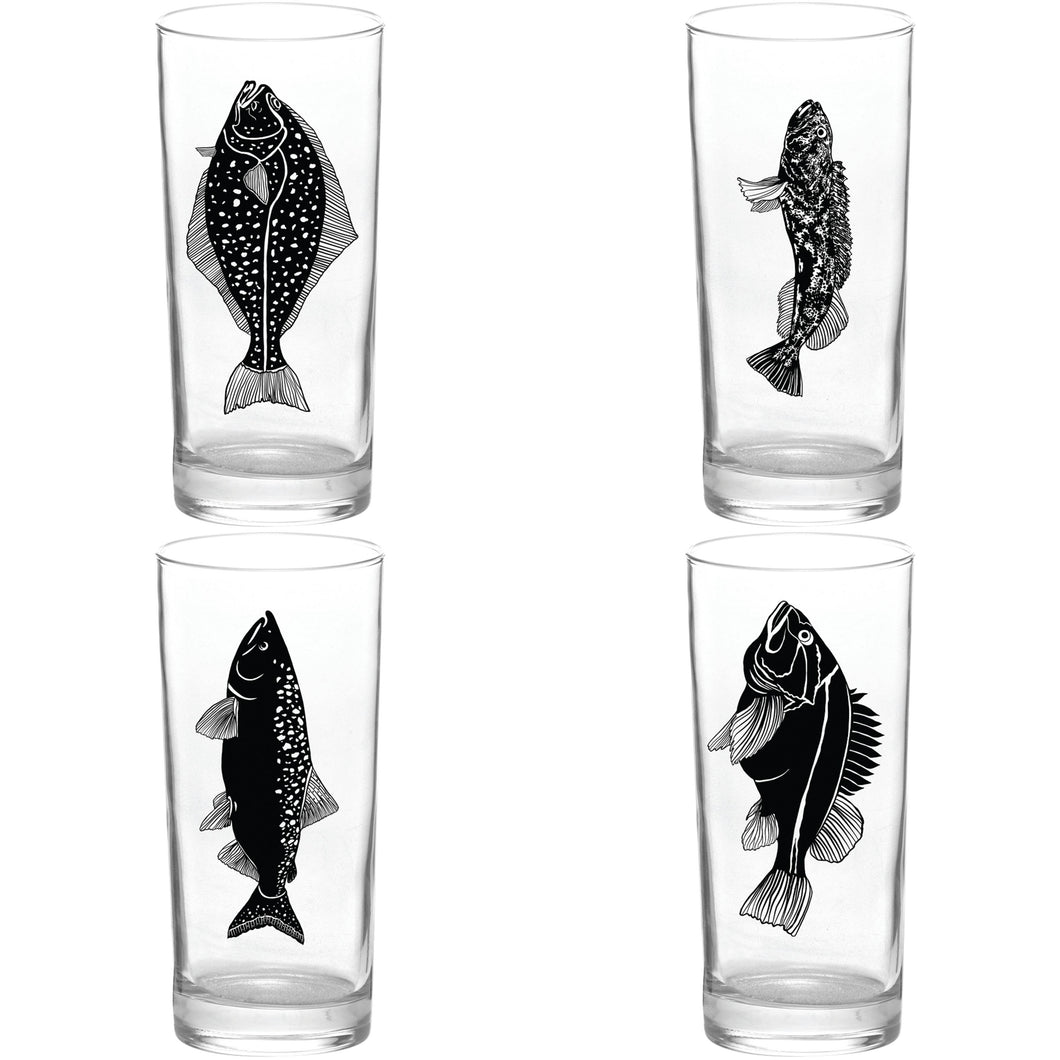 Pacific Fish Collins Black Tumbler Glass Boxed 4 Pack Set
