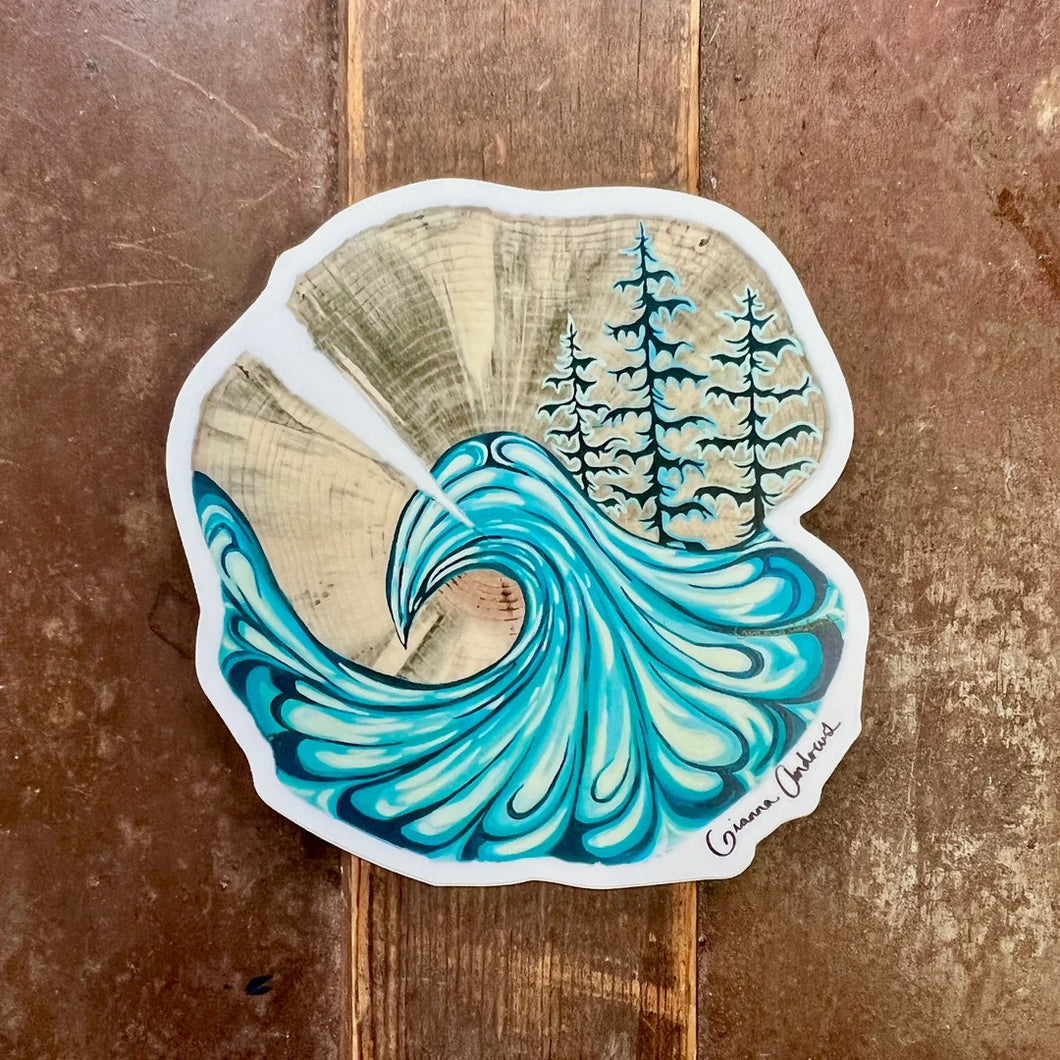 PNW Wave Wood Round Sticker