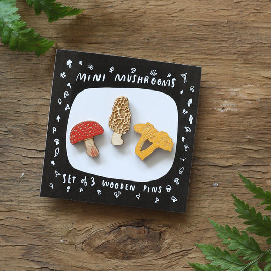 Mini Mushroom Wooden Pins - Set of 3