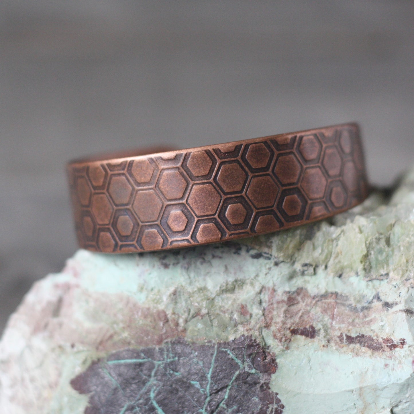 Wide Copper Honeycomb Cuff Bracelet