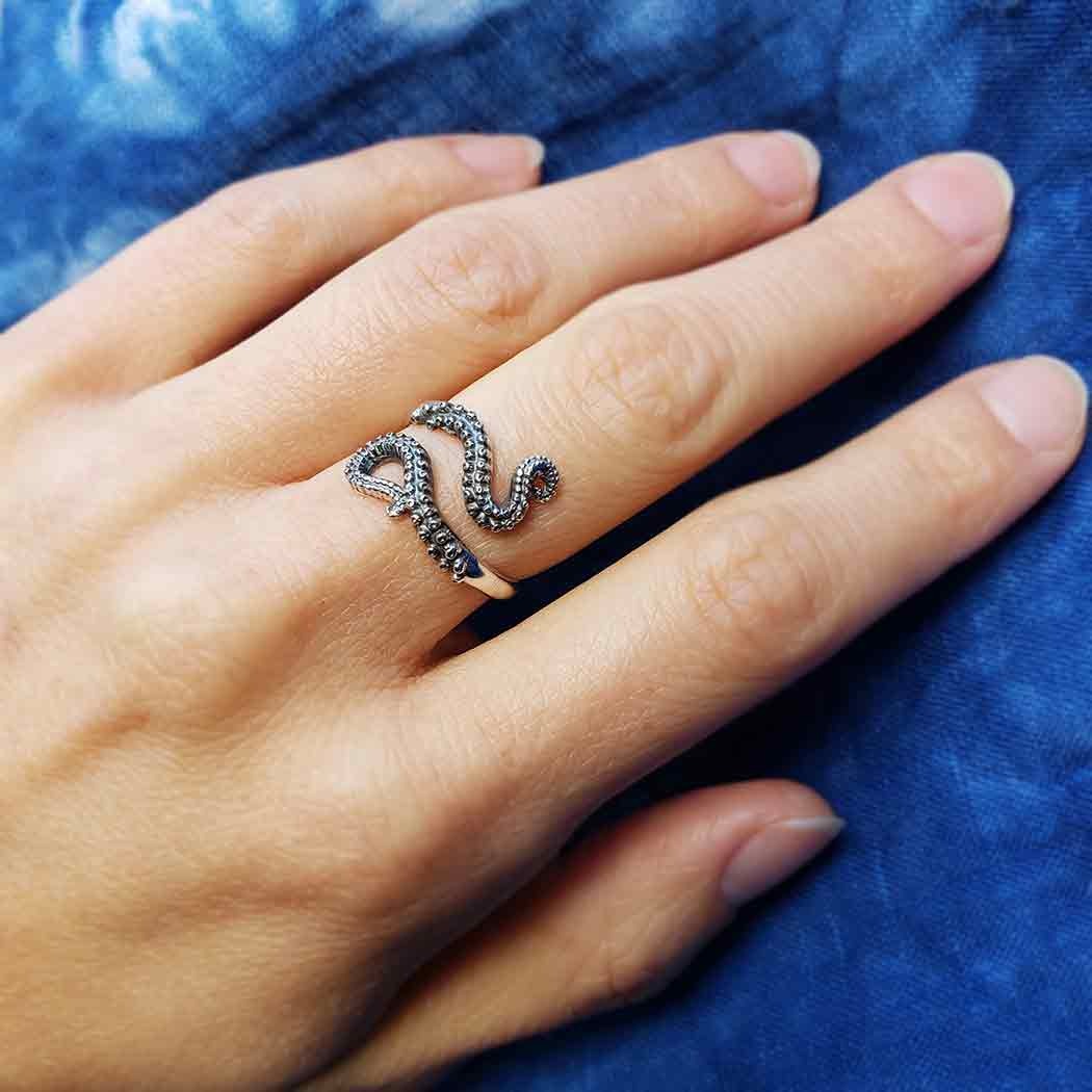 Adjustable Octopus Tentacle Ring - Silver or Bronze