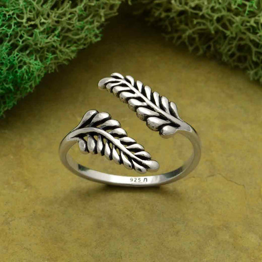 Adjustable Sprig Leaf Ring - Bronze or Silver