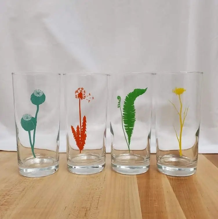 Botanical Collins Tumbler Glass Quad Boxed Mixed Pack Set