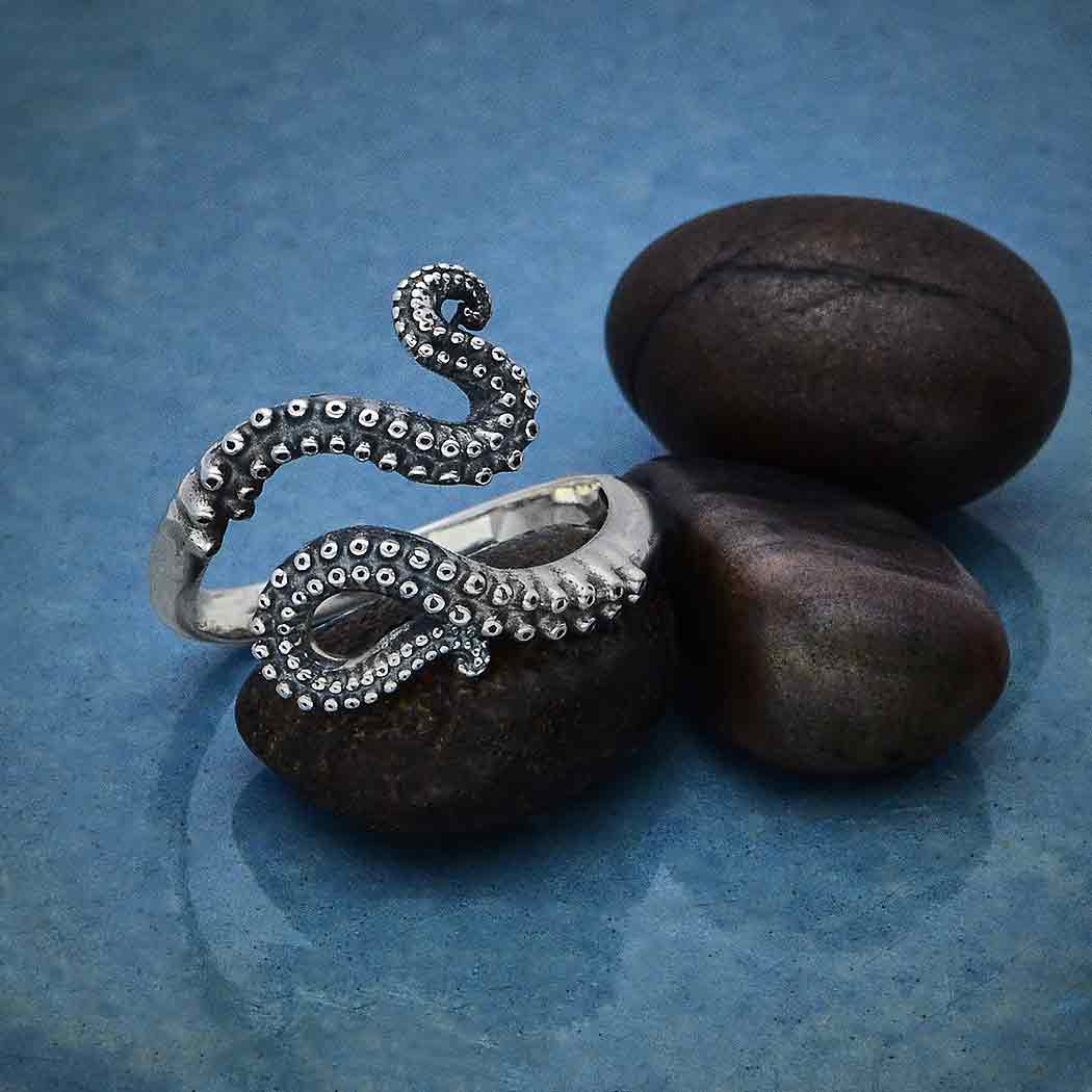 Adjustable Octopus Tentacle Ring - Silver or Bronze