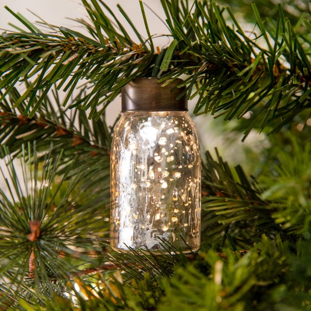 Mercury Glass Mason Jar Light Ornament