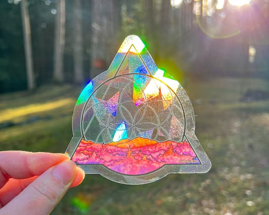 Geometric Sunset Landscape Suncatcher Sticker