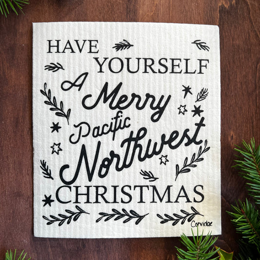 Merry PACIFIC NORTHWEST Christmas Swedish Dishcloth