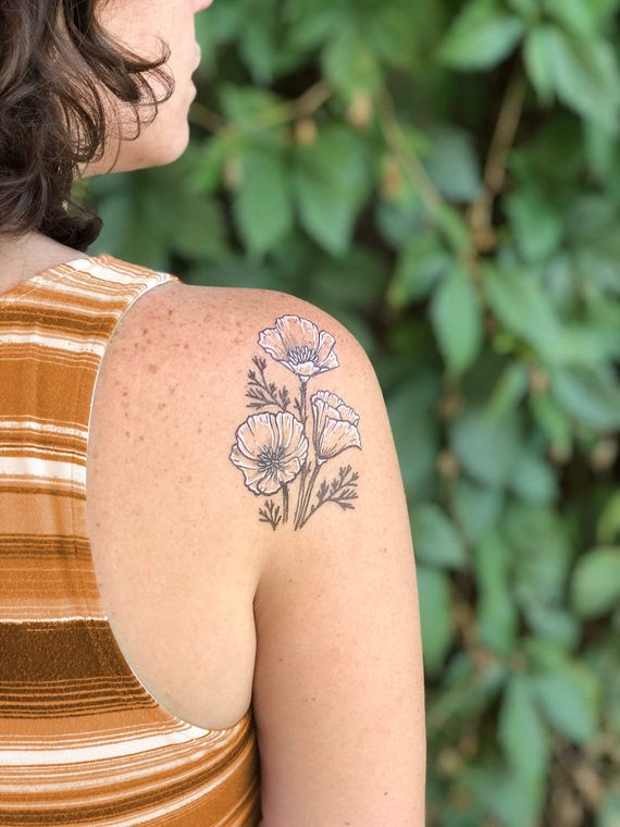 Golden Poppy Flower Temporary Tattoo