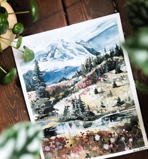 Mt. Rainier with Lake Art Print 11x14
